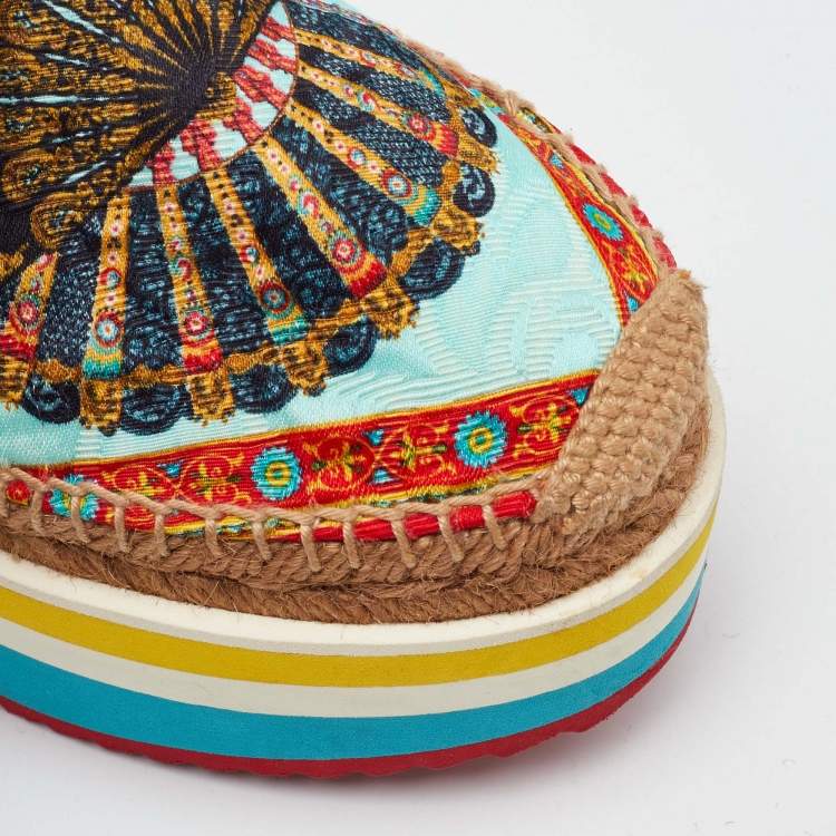 Pre Owned Dolce & Gabbana Multicolor Print Jacquard Platform Espadrilles Size 38