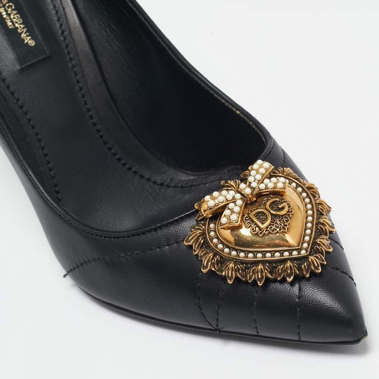 مملوكة مسبقًا Dolce & Gabbana Black Leather Devotion Pumps Size 37