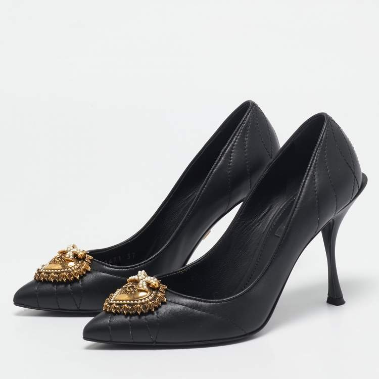 مملوكة مسبقًا Dolce & Gabbana Black Leather Devotion Pumps Size 37