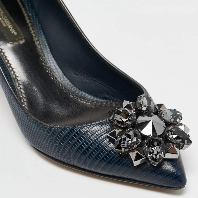 Pre Owned Dolce & Gabbana Navy Blue Lizard Embossed Leather Bellucci Pumps Size 36.5