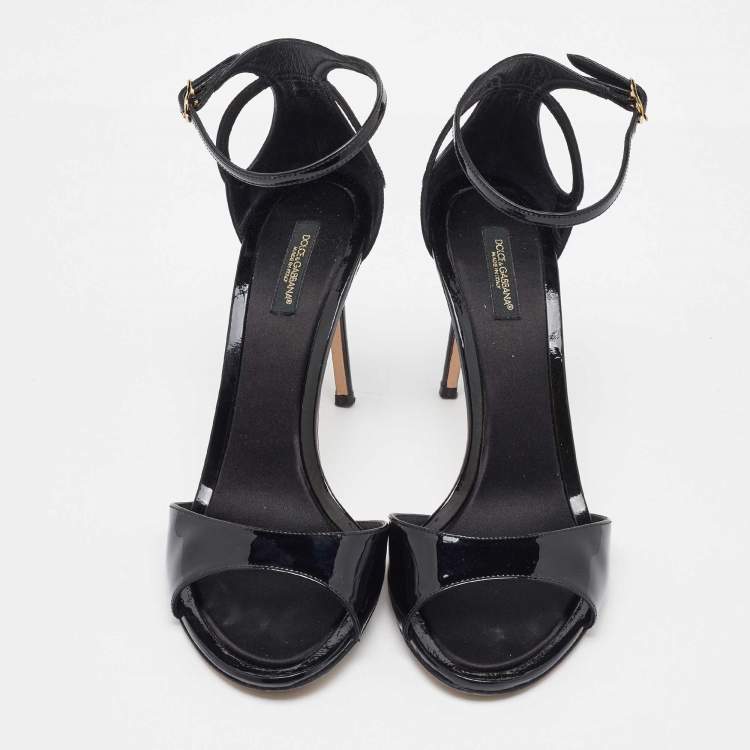 Pre Owned Dolce & Gabbana Black Patent Leather Ankle Strap Sandals Size 39