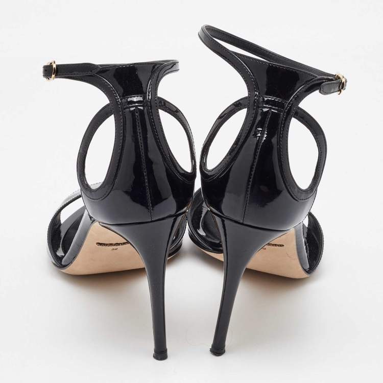 Pre Owned Dolce & Gabbana Black Patent Leather Ankle Strap Sandals Size 39