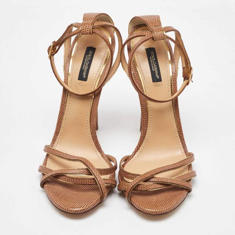 مملوكة مسبقًا Dolce & Gabbana Brown Lizard Embossed Leather Ankle Strap Sandals Size 40