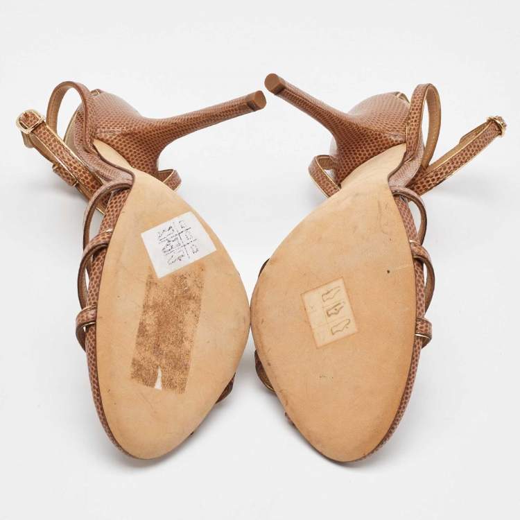 مملوكة مسبقًا Dolce & Gabbana Brown Lizard Embossed Leather Ankle Strap Sandals Size 40