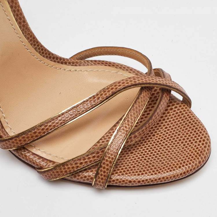 مملوكة مسبقًا Dolce & Gabbana Brown Lizard Embossed Leather Ankle Strap Sandals Size 40
