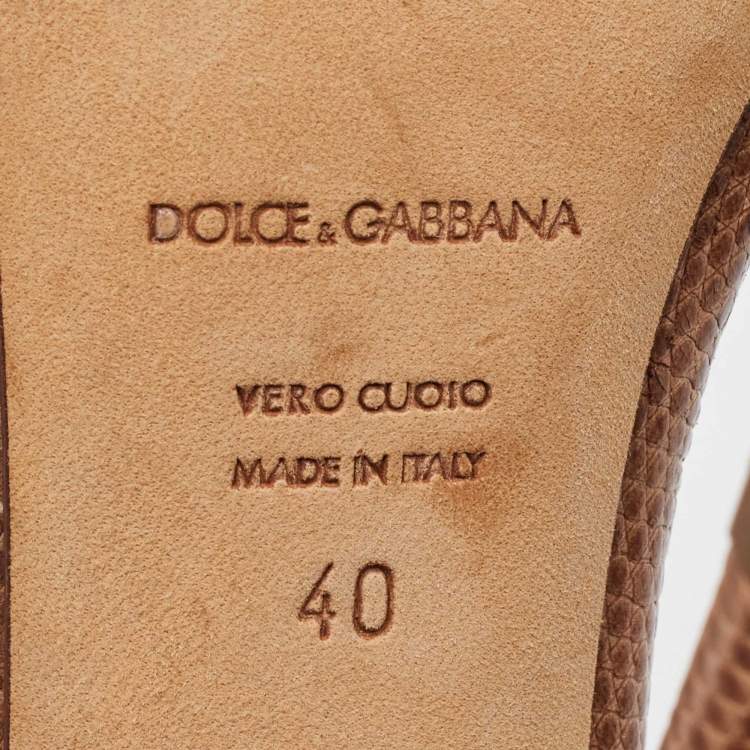 مملوكة مسبقًا Dolce & Gabbana Brown Lizard Embossed Leather Ankle Strap Sandals Size 40