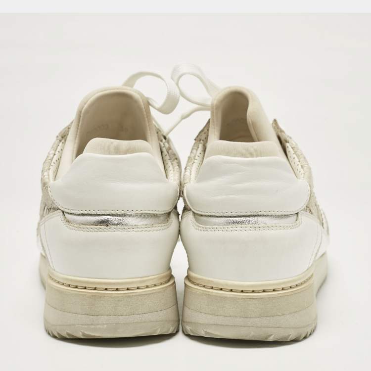 Pre Owned Dolce & Gabbana White Floral Lace and Leather Low Top Sneakers Size 39