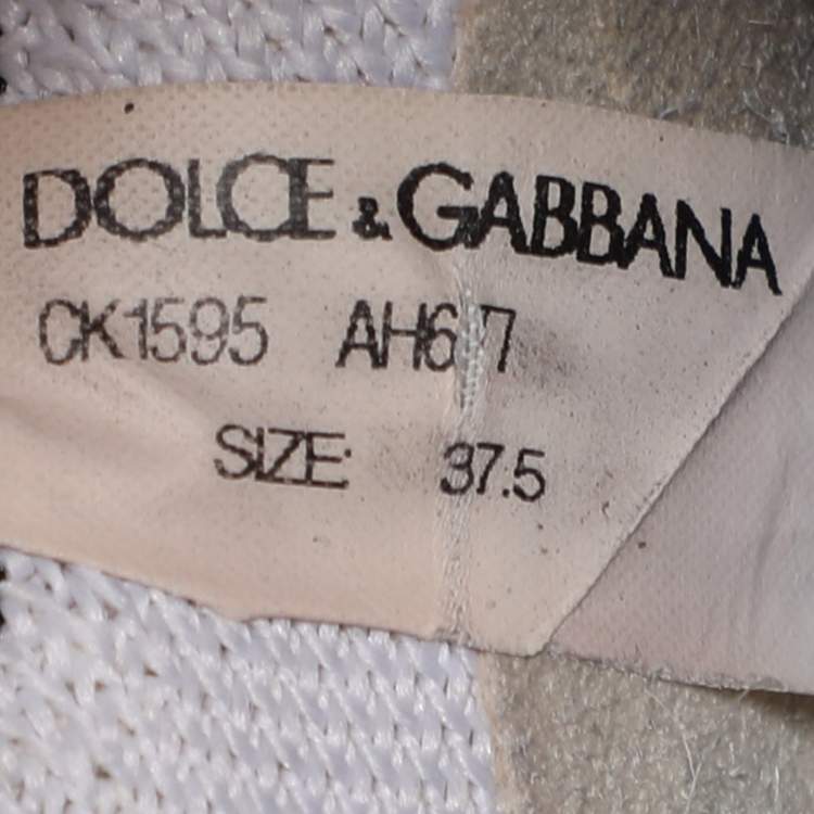 Pre Owned Dolce & Gabbana White/Black Knit Fabric Sorrento Slip On Sneakers Size 37.5