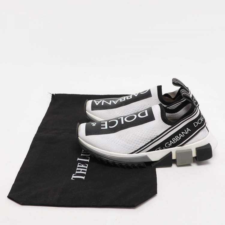 Pre Owned Dolce & Gabbana White/Black Knit Fabric Sorrento Slip On Sneakers Size 37.5