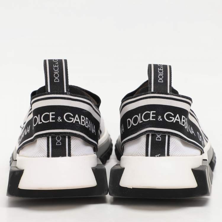Pre Owned Dolce & Gabbana White/Black Knit Fabric Sorrento Slip On Sneakers Size 37.5