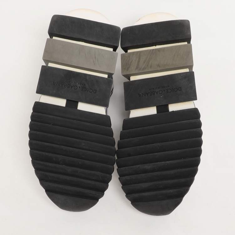 Pre Owned Dolce & Gabbana White/Black Knit Fabric Sorrento Slip On Sneakers Size 37.5