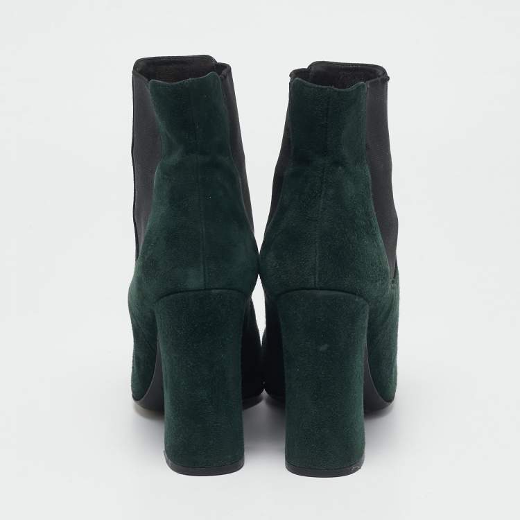 Pre Owned Dolce & Gabbana Green Suede Block Heel Ankle Length Boots Size 38