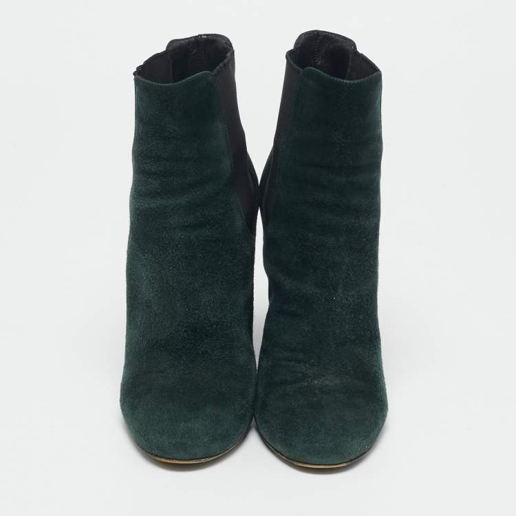 Pre Owned Dolce & Gabbana Green Suede Block Heel Ankle Length Boots Size 38