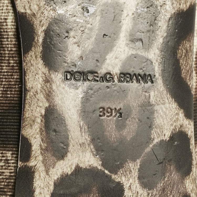Pre Owned Dolce & Gabbana Brown Animal Print Canvas Bow Detail Ballet Flats Size 39.5