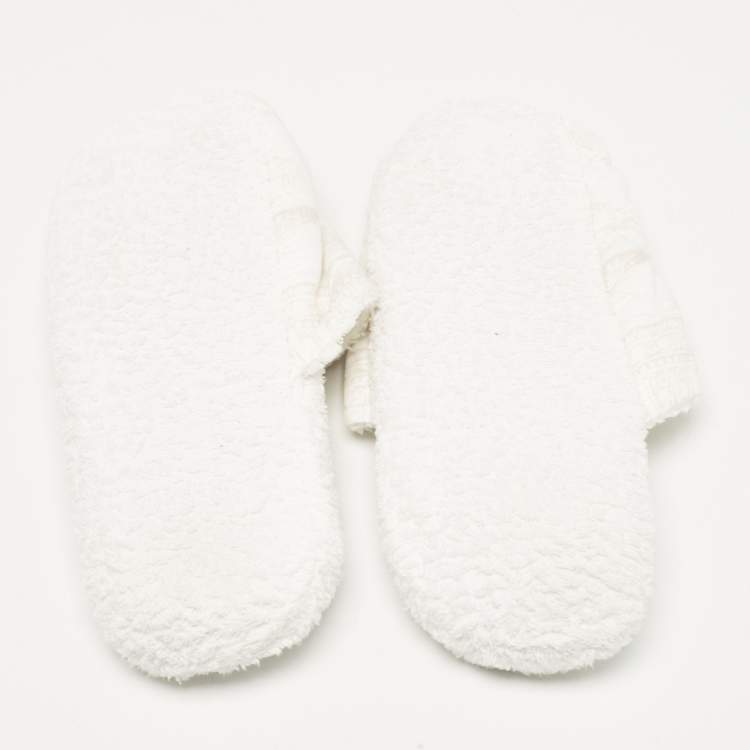 Pre Owned Versace White Fabric Towe Medusa Print Flat Slides Size L