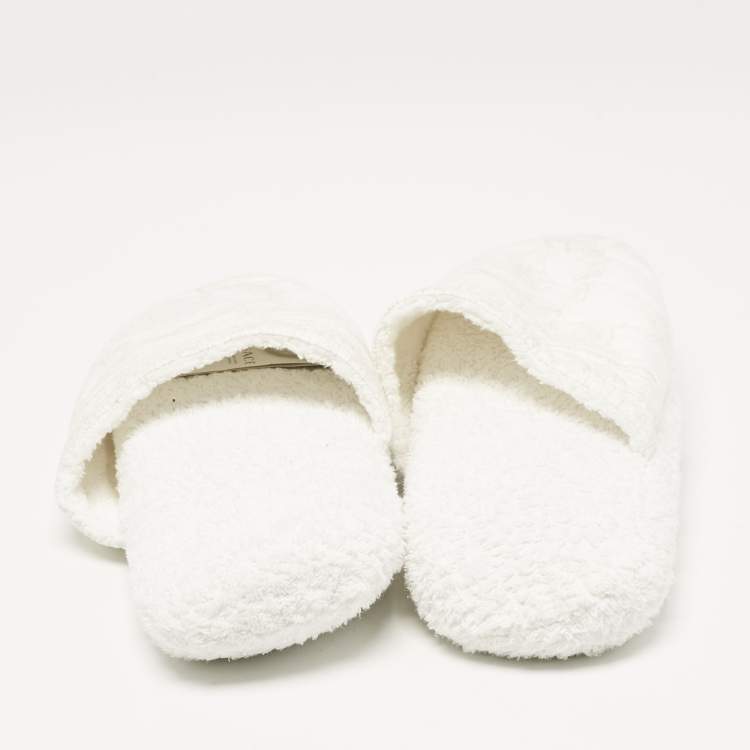 Pre Owned Versace White Fabric Towe Medusa Print Flat Slides Size L
