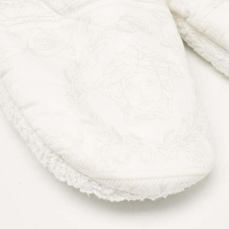 Pre Owned Versace White Fabric Towe Medusa Print Flat Slides Size L