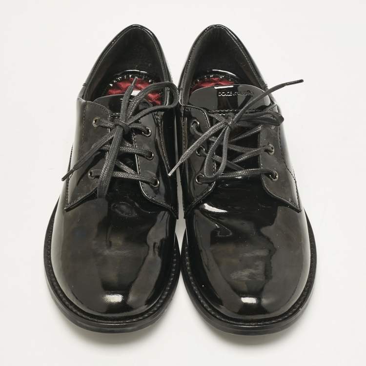 Pre Owned Dolce & Gabbana Black Patent Leather Lace Up Derby Size 36