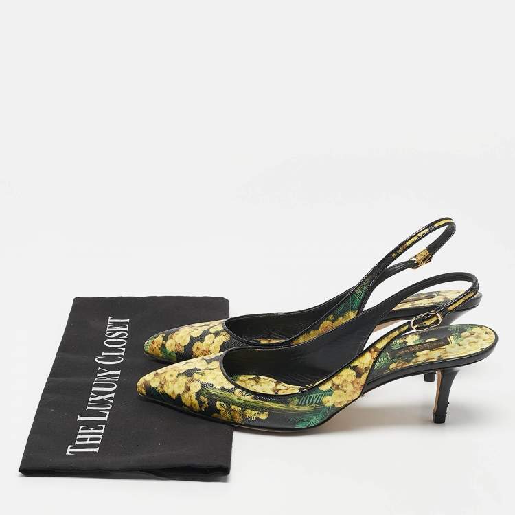 Pre Owned Dolce & Gabbana Yellow Floral Print Leather Slingback Pumps Size 38.5