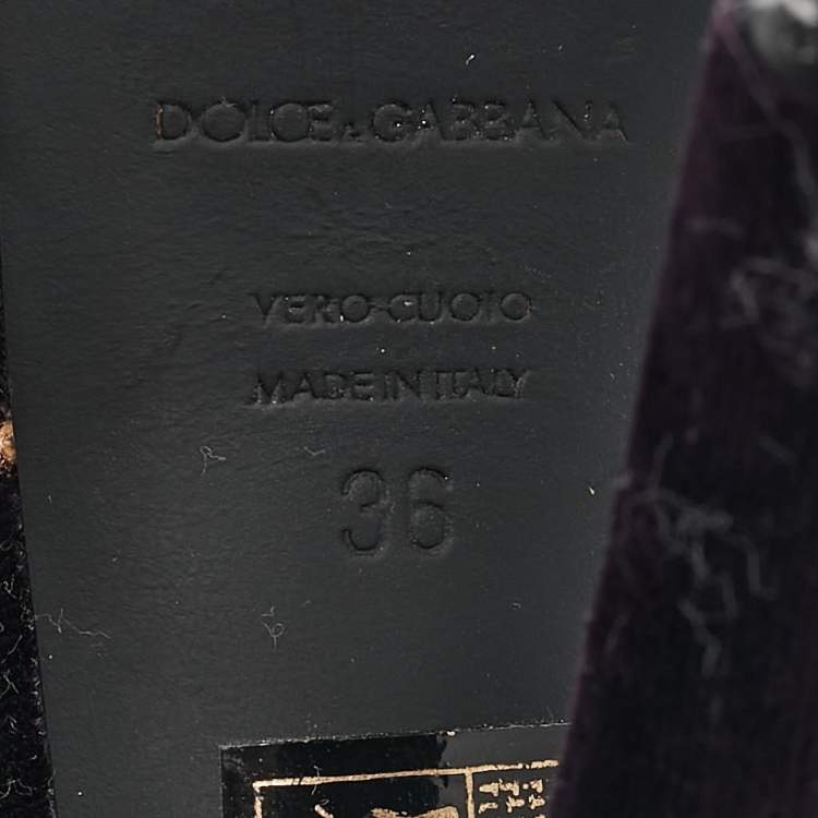 Pre Owned Dolce & Gabbana Purple Velvet And Leather Crystal Embellished Sandals Size 36