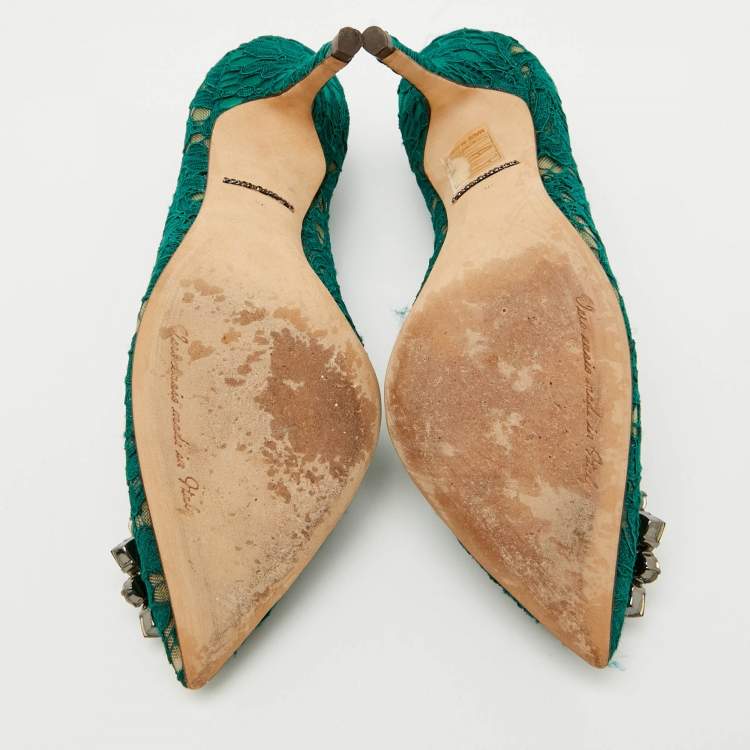 Pre Owned Dolce & Gabbana Green Mesh And Lace Bellucci Pumps Size 36