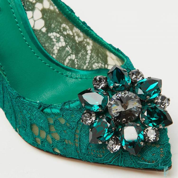Pre Owned Dolce & Gabbana Green Mesh And Lace Bellucci Pumps Size 36