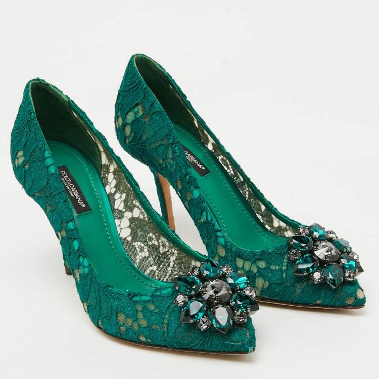 Pre Owned Dolce & Gabbana Green Mesh And Lace Bellucci Pumps Size 36