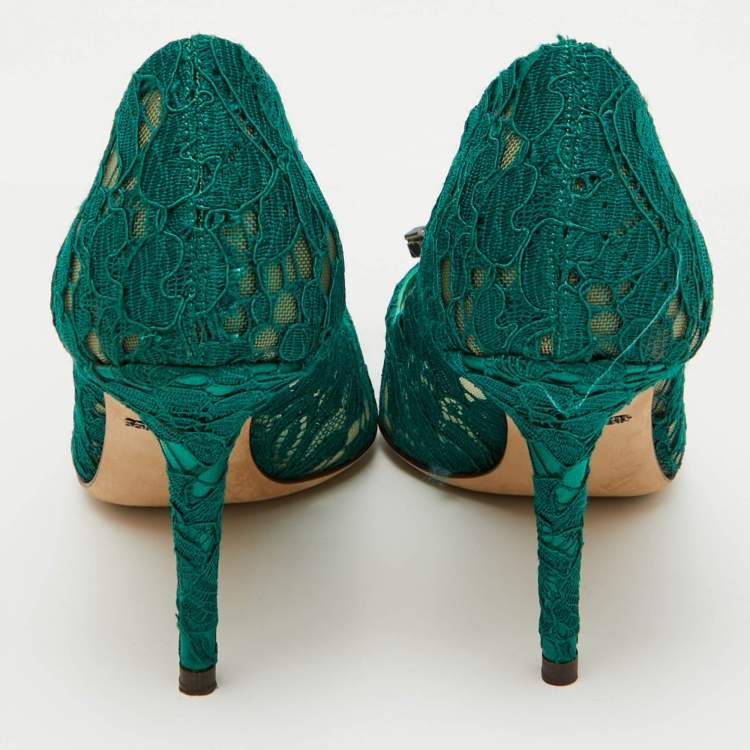 Pre Owned Dolce & Gabbana Green Mesh And Lace Bellucci Pumps Size 36