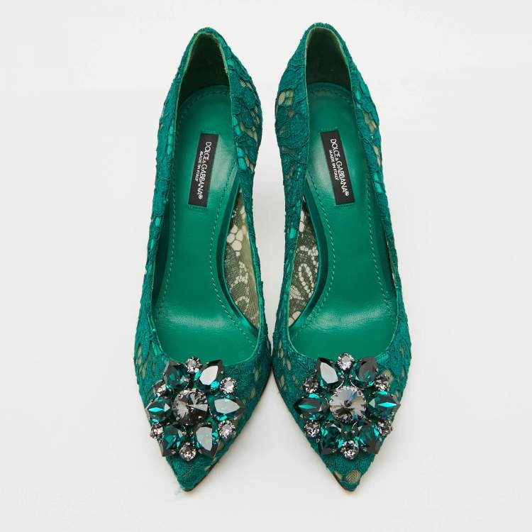 Pre Owned Dolce & Gabbana Green Mesh And Lace Bellucci Pumps Size 36