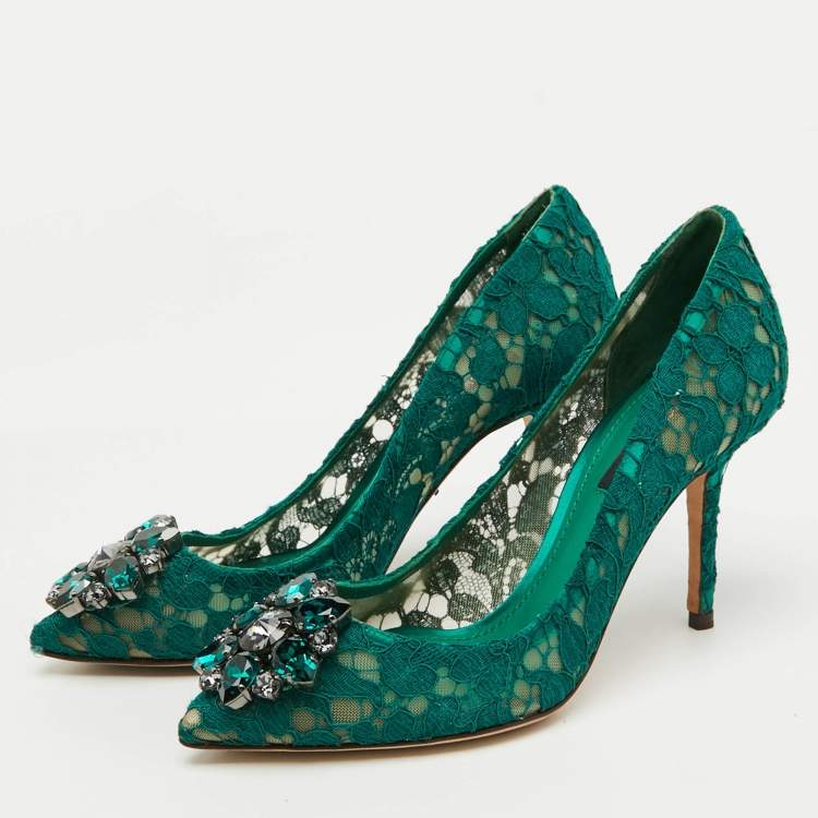 Pre Owned Dolce & Gabbana Green Mesh And Lace Bellucci Pumps Size 36