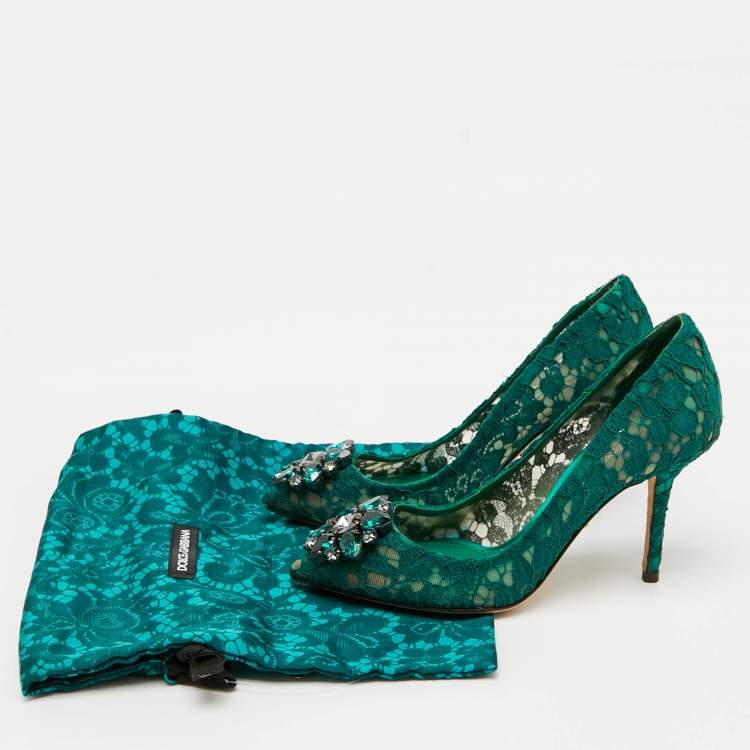 Pre Owned Dolce & Gabbana Green Mesh And Lace Bellucci Pumps Size 36