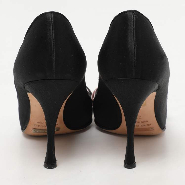Pre Owned Dolce & Gabbana Black Satin Crystal Bow Embellished Pumps Size 36