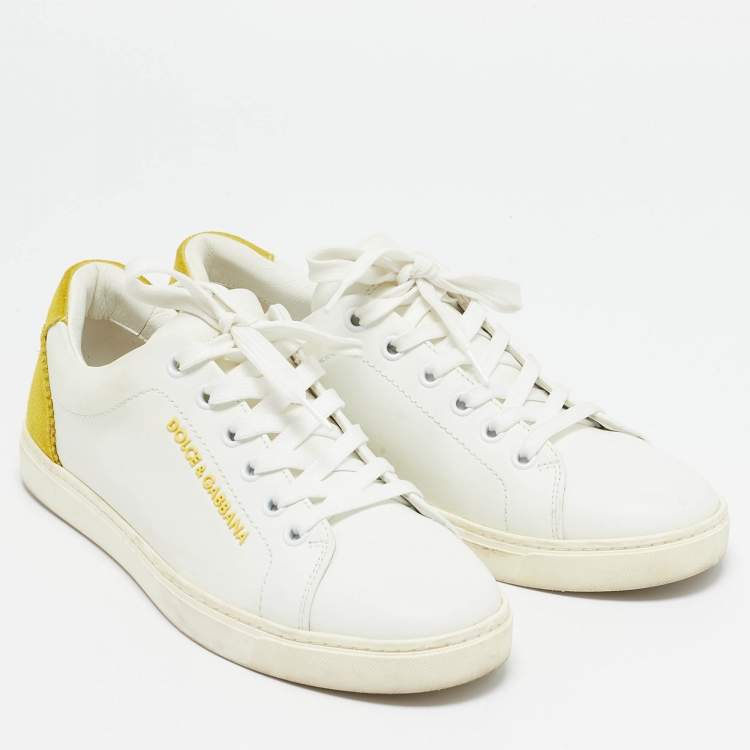 Pre Owned Dolce & Gabbana White/Yellow  Leather and Suede Low Top Sneakers Size 37