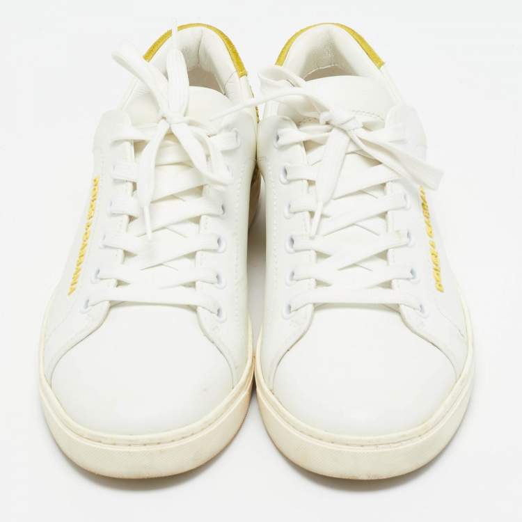 Pre Owned Dolce & Gabbana White/Yellow  Leather and Suede Low Top Sneakers Size 37