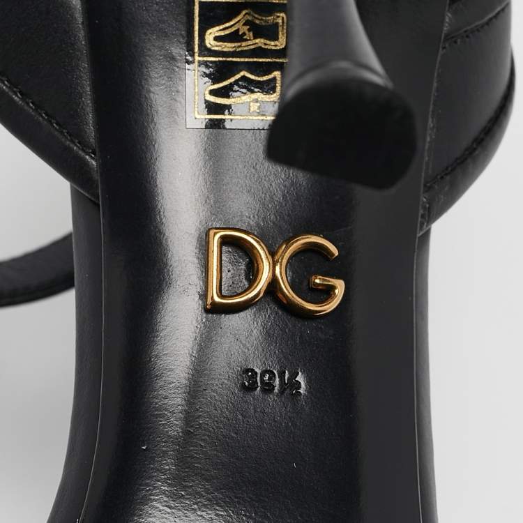 Pre Owned Dolce & Gabbana Black Leather DG Amore Ankle Strap Sandals Size 39.5