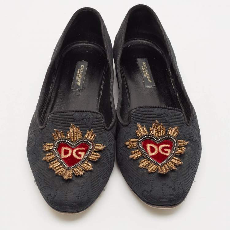 Pre Owned Dolce & Gabbana Black Jacquard Smoking Slippers Size 36.5