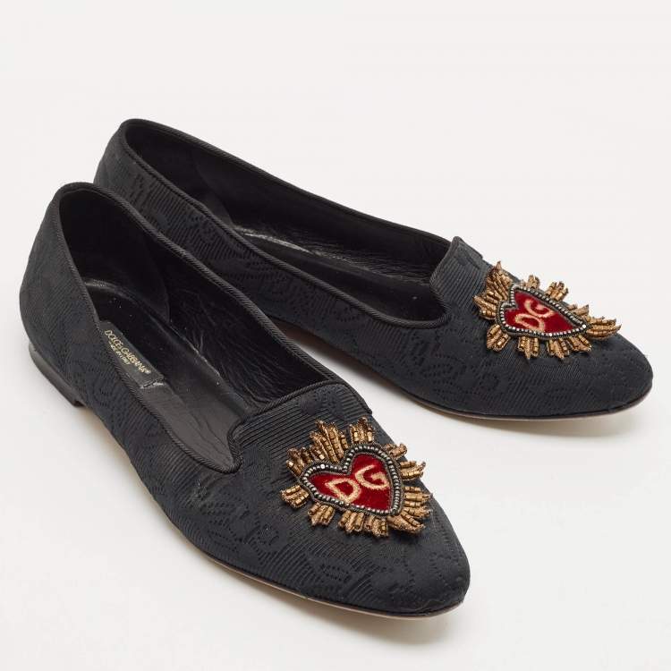 Pre Owned Dolce & Gabbana Black Jacquard Smoking Slippers Size 36.5
