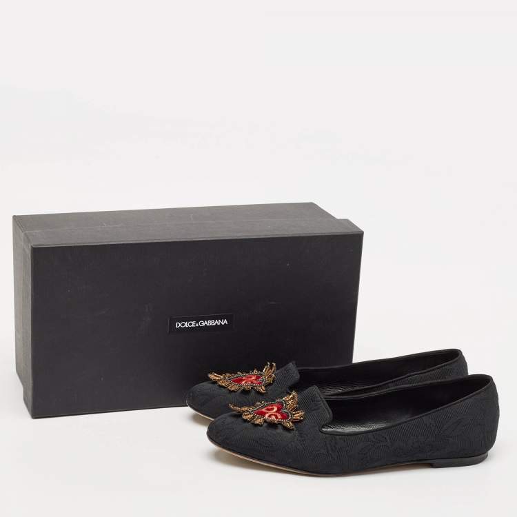 Pre Owned Dolce & Gabbana Black Jacquard Smoking Slippers Size 36.5