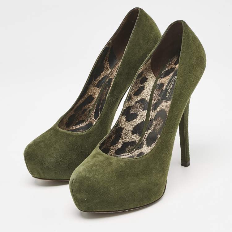 Pre Owned Dolce & Gabbana Green Suede Platform Pumps Size 36