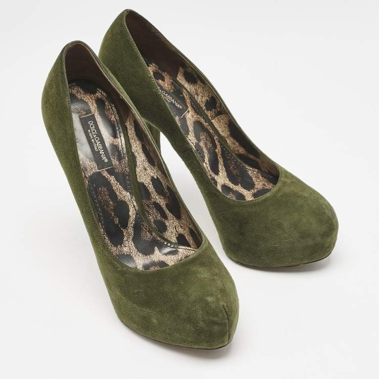 Pre Owned Dolce & Gabbana Green Suede Platform Pumps Size 36