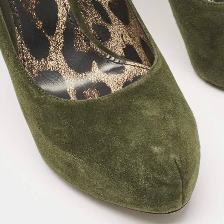 Pre Owned Dolce & Gabbana Green Suede Platform Pumps Size 36