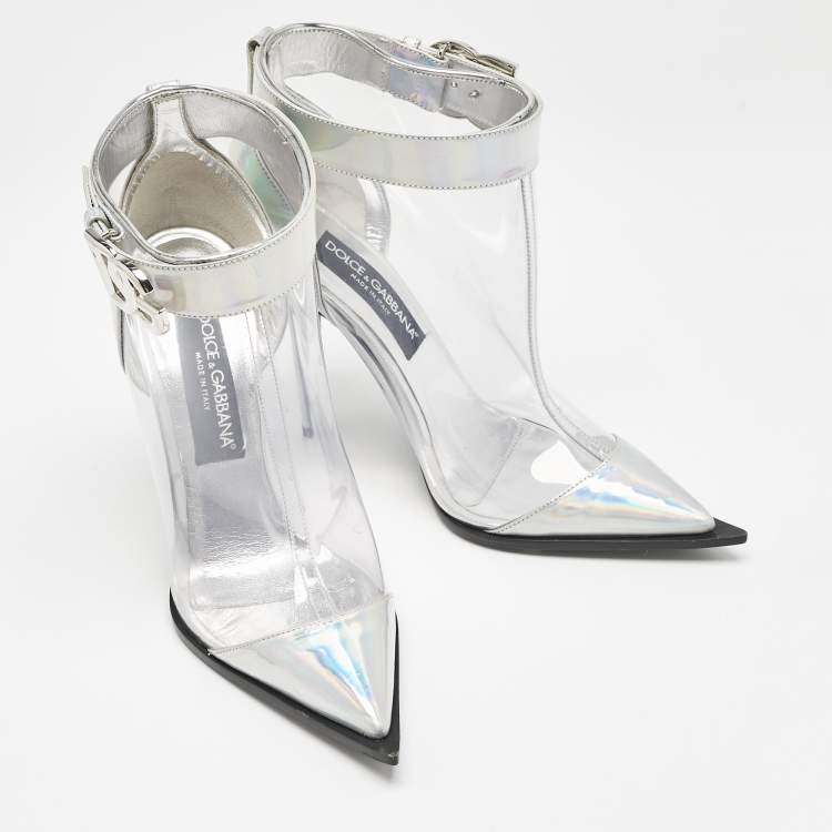 Pre Owned Dolce & Gabbana Transparent Iridescent Leather and PVC Cardinale Ankle Boots Size 39