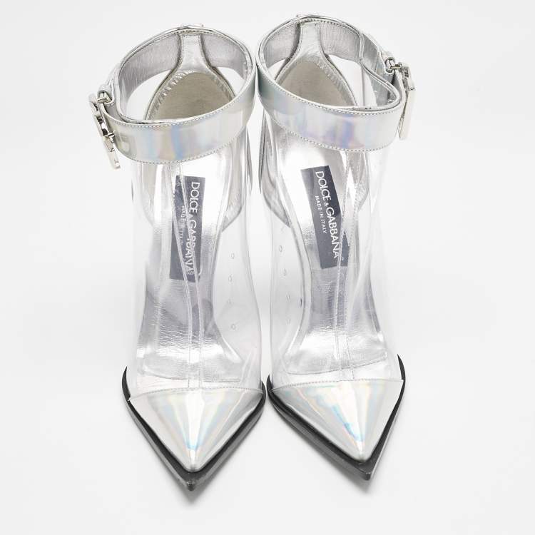 Pre Owned Dolce & Gabbana Transparent Iridescent Leather and PVC Cardinale Ankle Boots Size 39
