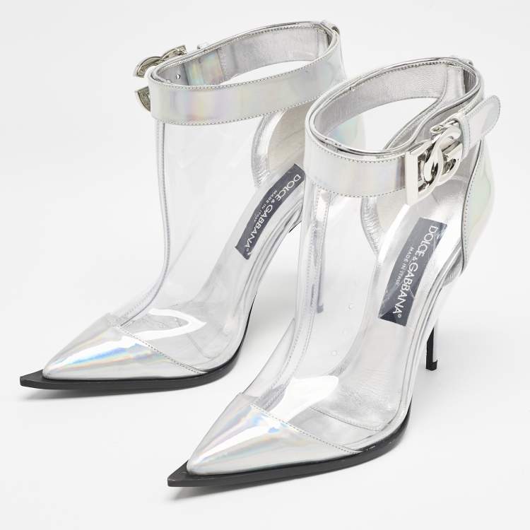 Pre Owned Dolce & Gabbana Transparent Iridescent Leather and PVC Cardinale Ankle Boots Size 39