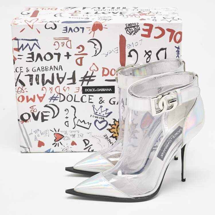 Pre Owned Dolce & Gabbana Transparent Iridescent Leather and PVC Cardinale Ankle Boots Size 39