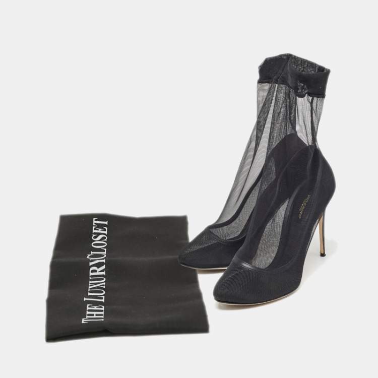 Pre Owned Dolce & Gabbana Black Tulle Fabric Ankle Booties Size 39