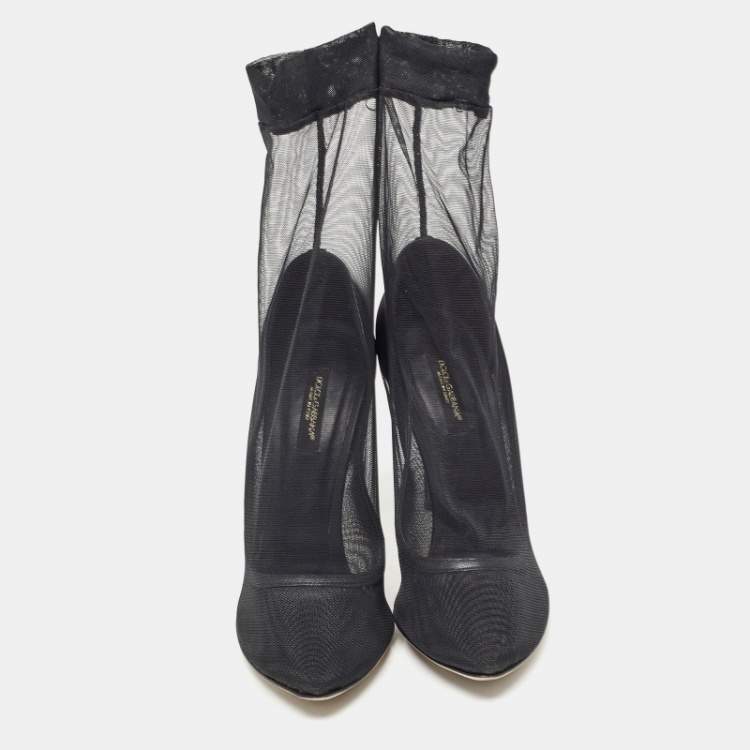 Pre Owned Dolce & Gabbana Black Tulle Fabric Ankle Booties Size 39