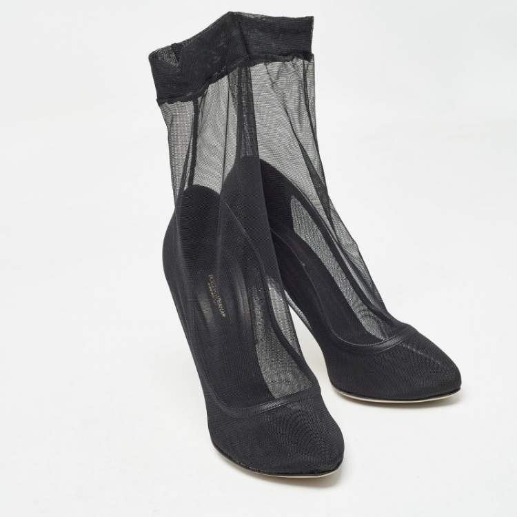 Pre Owned Dolce & Gabbana Black Tulle Fabric Ankle Booties Size 39