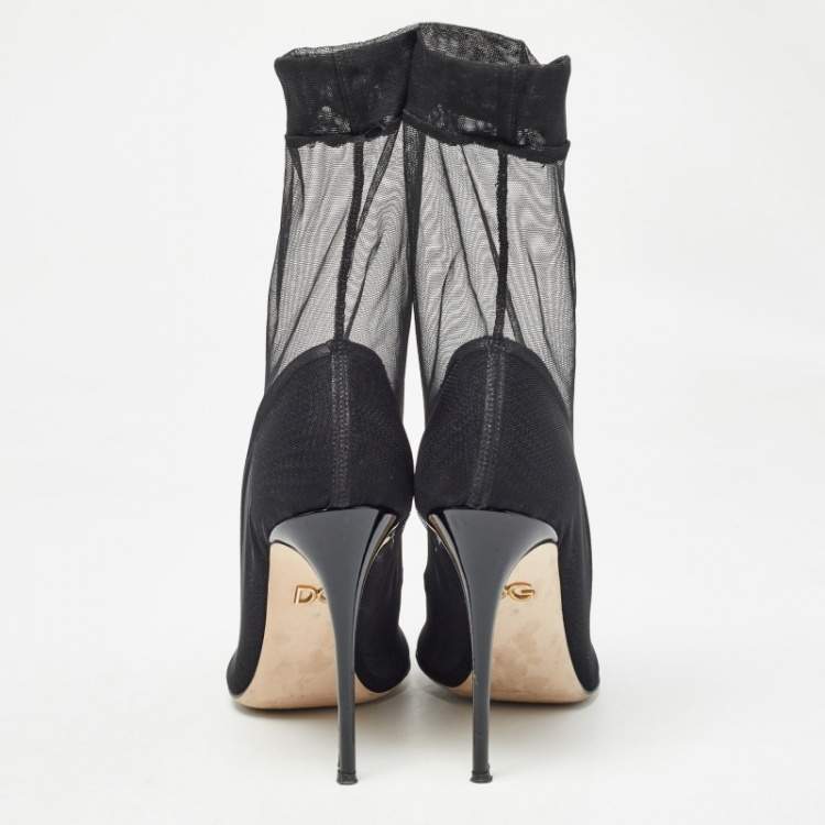Pre Owned Dolce & Gabbana Black Tulle Fabric Ankle Booties Size 39