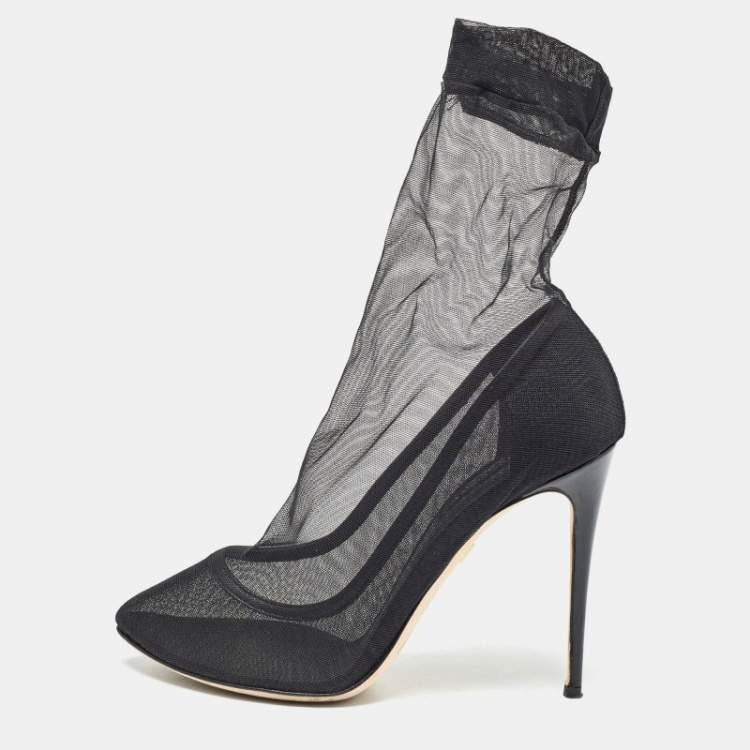Pre Owned Dolce & Gabbana Black Tulle Fabric Ankle Booties Size 39